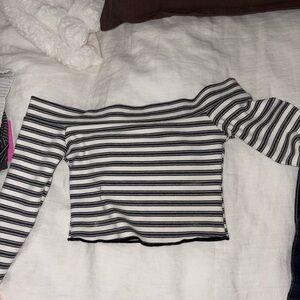 Zara Black and White Striped Off-Shoulder Crop Top